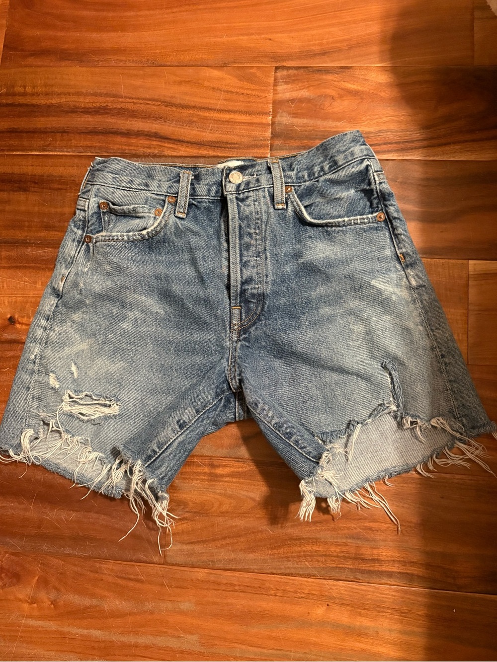 AGOLDE Parker Long Denim Shorts Women’s Size 24 High Rise Raw Hem (1154)